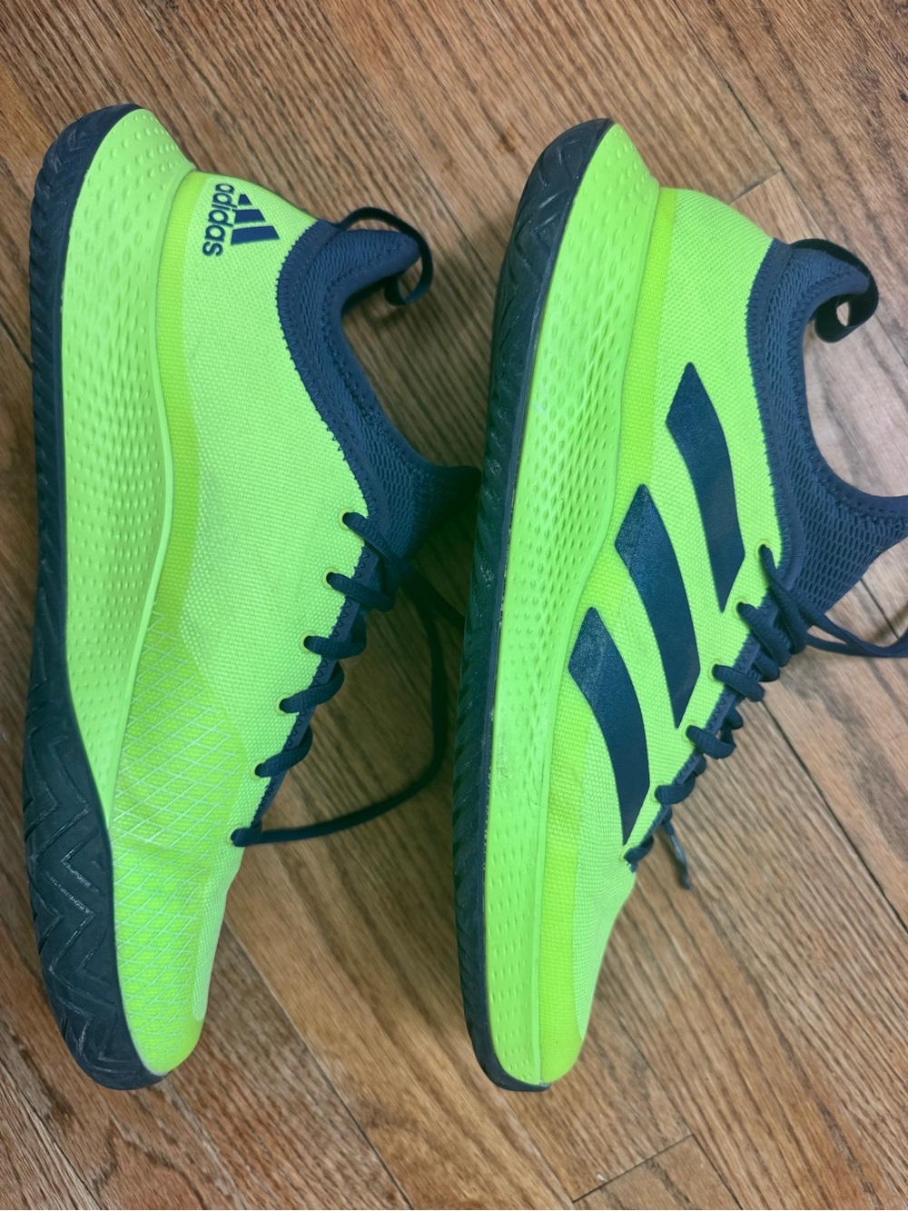 adidas Bright Green Athletic Tennis Shoes with Blue Stripes - Picture 5 of 7